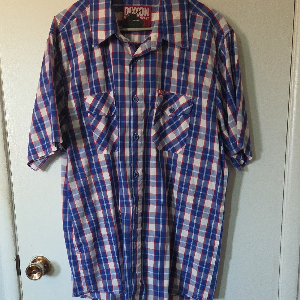 DIXXON Men's Red and Blue Plaid Button Down Shirt